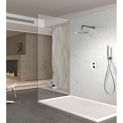 Σετ Εντοιχισμού Ντουζιέρας Θερμοστατική 2 Εξόδων με Μίκτη, Τηλέφωνο & Κεφαλή Στρόγγυλη Τοίχου Ø25εκ. Χρωμέ IMEX GENOVA GTG053