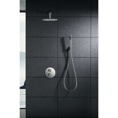 Σετ Εντοιχισμού Ντουζιέρας Θερμοστατική 2 Εξόδων με Μίκτη, Τηλέφωνο & Κεφαλή Στρόγγυλη Τοίχου Ø25εκ. Ανοξείδωτη 316 IMEX MOSCU GTK034