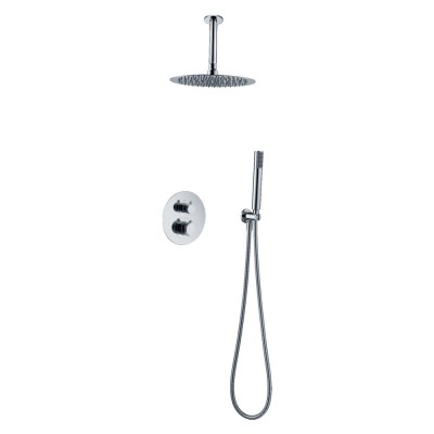 Σετ Εντοιχισμού Ντουζιέρας Θερμοστατική 2 Εξόδων με Μίκτη, Τηλέφωνο & Κεφαλή Στρόγγυλη Οροφής Ø25εκ. Χρωμέ IMEX TOP GTQ038