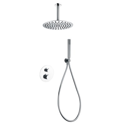 Σετ Εντοιχισμού Ντουζιέρας Θερμοστατική 2 Εξόδων με Μίκτη, Τηλέφωνο & Κεφαλή Στρόγγυλη Οροφής Ø25εκ. Χρωμέ IMEX PIAMONTE GTT039