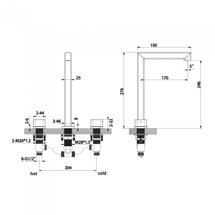 Μπαταρία Πάγκου 2 Λαβών H.276mm Χρυσό Ματ (PVD) IMEX TOSCANA BAT064/OC