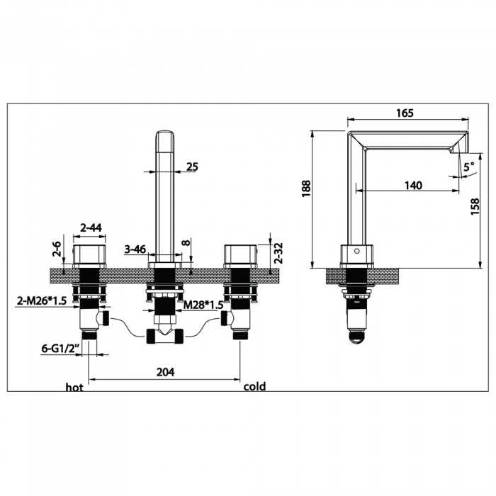 Μπαταρία Νιπτήρος 2 Λαβών H.188mm Black Gun Metal (PVD) IMEX TOSCANA BBT064/BGM