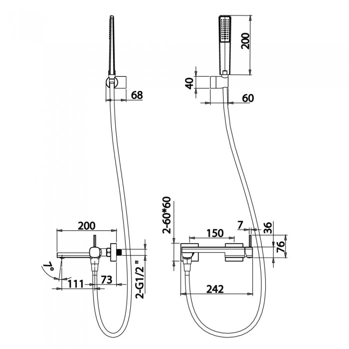 Αναμεικτική Μπαταρία Λουτρού Μαύρο Ματ IMEX TOSCANA BDT064-4NG