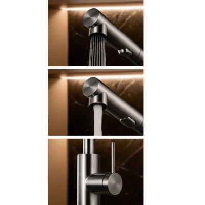 Μπαταρία κουζίνας με Αποσπώμενο Τηλέφωνο με σπιράλ 2 ροών Ανοξείδωτη S.316 IMEX OPORTO GCE030/AC