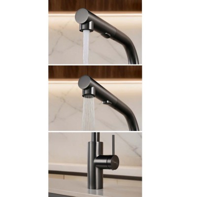 Μπαταρία κουζίνας με Αποσπώμενο Τηλέφωνο με σπιράλ 2 ροών Black Gun Metal (PVD) IMEX OPORTO GCE030/BGM