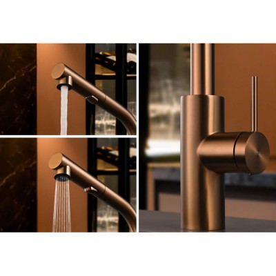 Μπαταρία κουζίνας με Αποσπώμενο Τηλέφωνο με σπιράλ 2 ροών Ροζ Χρυσό Ματ/Χαλκού (PVD) IMEX OPORTO GCE030/ORC