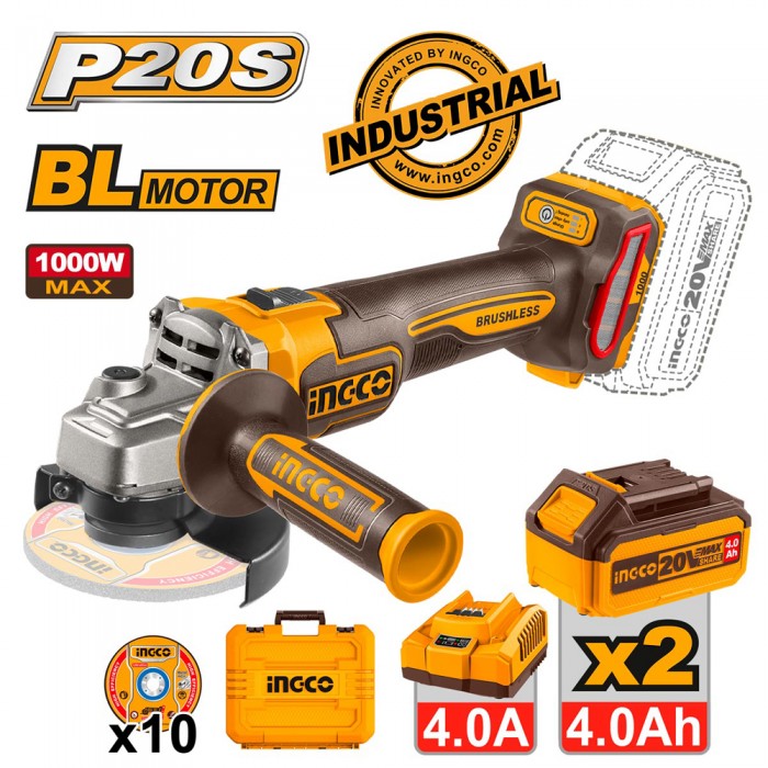 Γωνιακός Τροχός Μπαταρίας 115mm 20V Li-Ion Ingco CAGLI271532