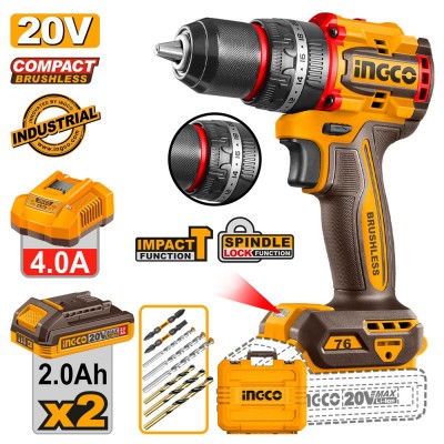Κρουστικό Δραπανοκατσάβιδο Compact Μπαταρίας 20V Li-Ion 76Nm INGCO CIDLI207686E