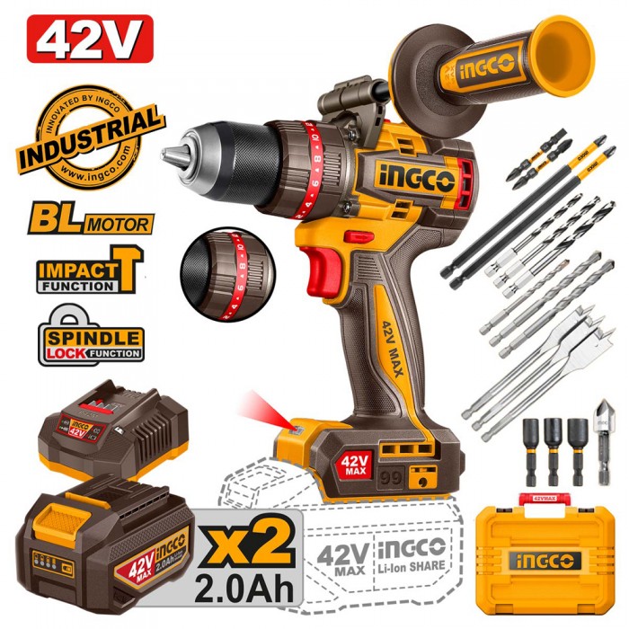 Κρουστικό Δραπανοκατσάβιδο Compact Μπαταρίας 42V Li-Ion INGCO CIDLI429982E