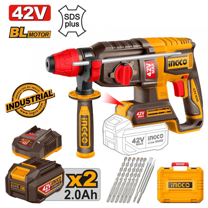 Πιστολέτο Περιστροφικό Κρουστικό Σκαπτικό Μπαταρίας 42V Li-Ion INGCO CRHLI422682E