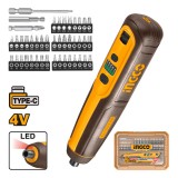 Κατσαβίδι Μπαταρίας 4V Li-Ion με Ενσωματωμένη Μπαταρία USB Type-C Σετ 43 τεμ. INGCO CSDLI04062