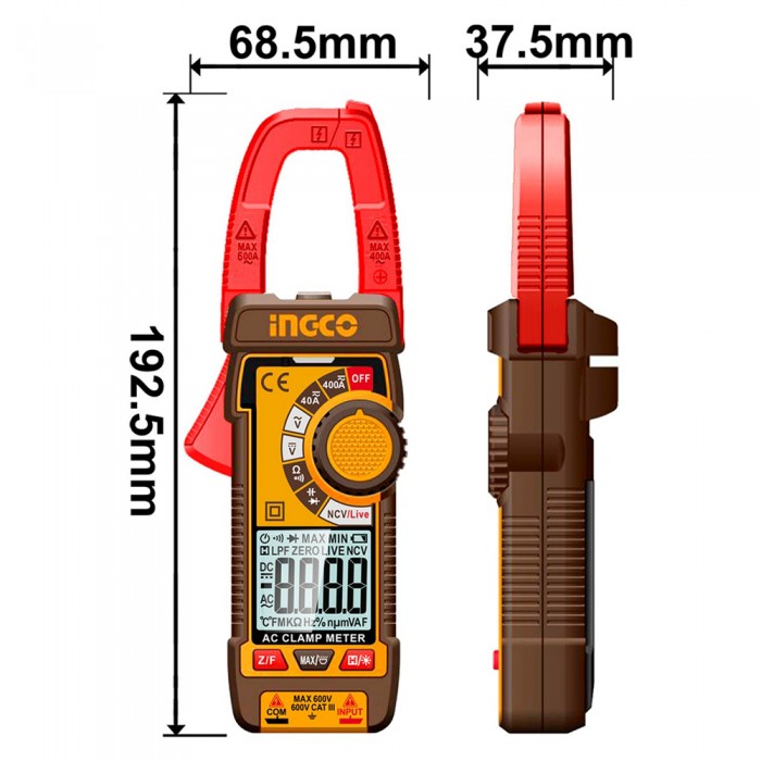 Αμπεροτσιμπίδα Ψηφιακή 400A AC/DC/ True RMS/ NCV με Ακροδέκτες INGCO DCM62002