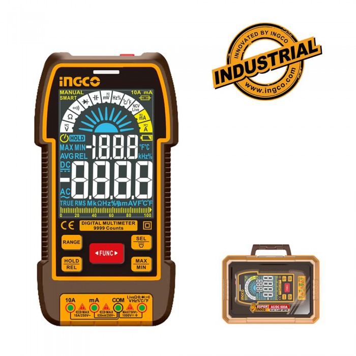 Ψηφιακό Πολύμετρο 1000V True RMS με Μέτρηση AC/DC/ Αντίστασης/ Χωρητικότητας/ Συχνότητας/ Θερμοκρασίας/ NCV INGCO DM110004