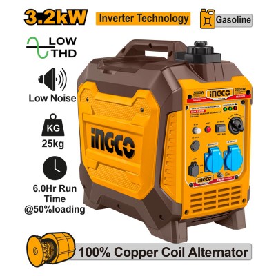 Γεννήτρια Inverter Βαλιτσάκι Βενζίνης 3.2kw 4kva 4hp INGCO GEI35006