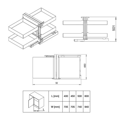 Μηχανισμός Τυφλού Compact 2 για Πόρτα 45cm σε χρώμα Ardesia/Ανθρακί Inoxa Ikona 839BK/45AR 0075-7070