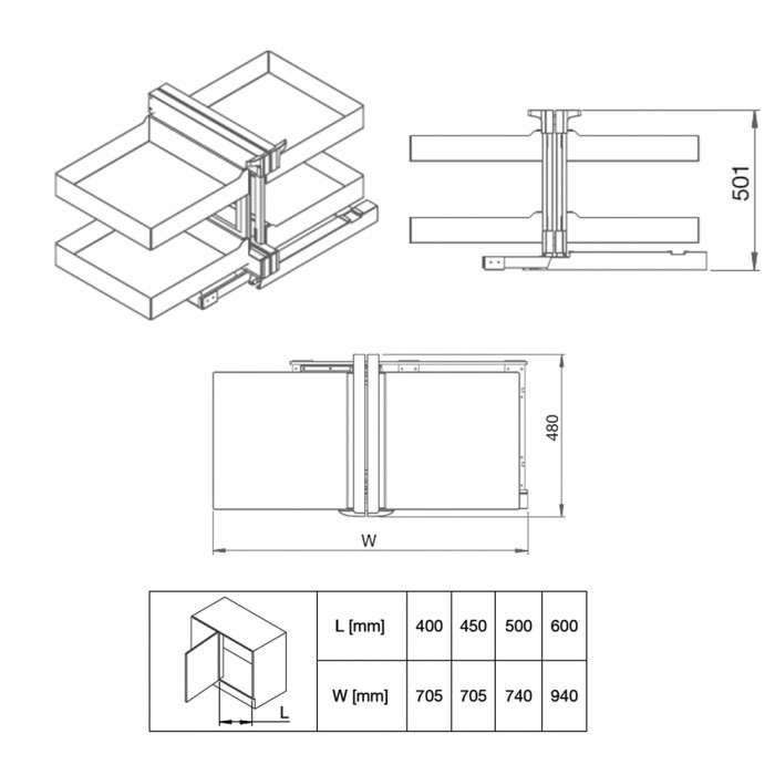 Μηχανισμός Τυφλού Compact 2 για Πόρτα 60cm σε χρώμα Ardesia/Ανθρακί Inoxa Ikona 839BK/60AR 0075-7072