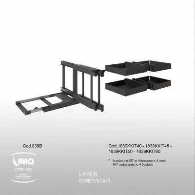 Μηχανισμός Τυφλού Compact 2 για Πόρτα 45cm σε χρώμα Ardesia/Ανθρακί Inoxa Hyper 839BYAS/45AR Antislip 0075-8230