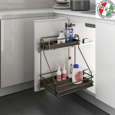 Συρμάτινο βαγονέτο αποθήκευσης απορρυπαντικών Inoxa Ardesia 5107 / SX για πόρτα 45εκ Σε Χρώμα Ανθρακί με τοποθέτηση των οδηγών στα αριστερά