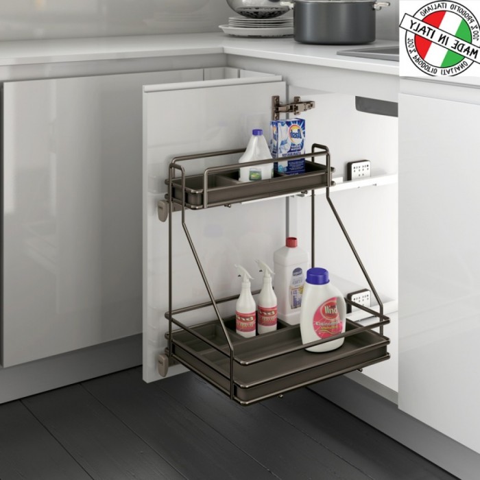 Συρμάτινο βαγονέτο αποθήκευσης απορρυπαντικών Inoxa Ardesia 5107 / SX για πόρτα 45εκ Σε Χρώμα Ανθρακί με τοποθέτηση των οδηγών στα αριστερά