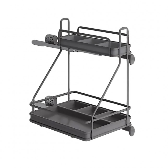 Συρμάτινο βαγονέτο αποθήκευσης απορρυπαντικών Inoxa Ardesia 5107 / DX για πόρτα 45εκ Σε Χρώμα Ανθρακί με τοποθέτηση των οδηγών στα Δεξιά