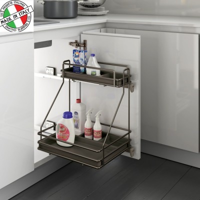 Συρμάτινο βαγονέτο αποθήκευσης απορρυπαντικών Inoxa Ardesia 5107 / DX για πόρτα 45εκ Σε Χρώμα Ανθρακί με τοποθέτηση των οδηγών στα Δεξιά