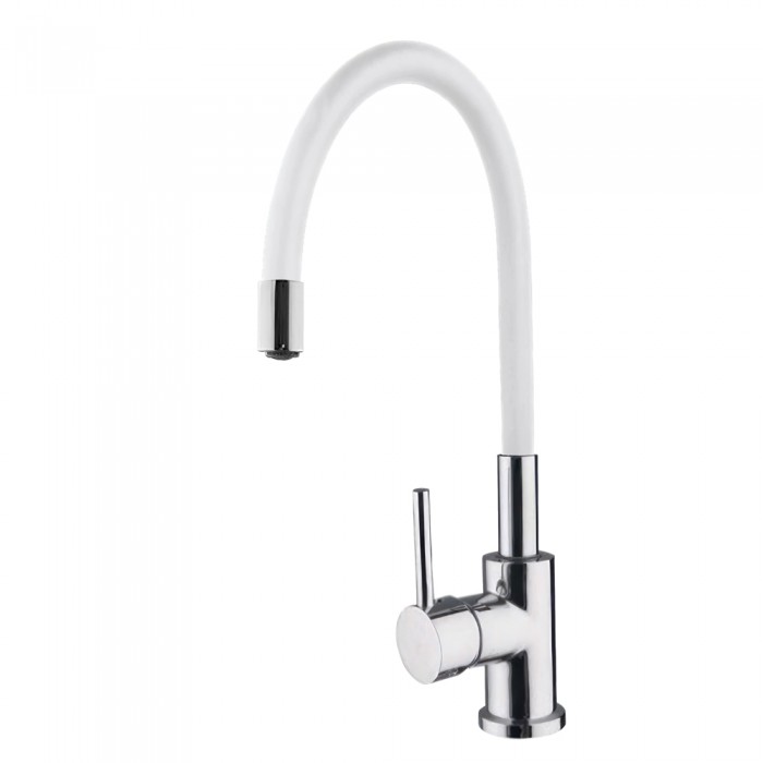 Μπαταρία Αναμεικτική Νεροχύτη πάγκου ψηλή Flex Χρωμέ με Λευκό Εύκαμπτο Ρουξούνι Interflex 086824