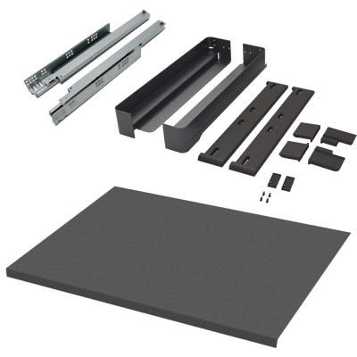 Εσωτερικό Συρτάρι Ντουλάπας 72 x 475mm Μαύρο με Φρένο και Κάλυμμα Πάτου Συρταριού Βελουτέ Μαύρο με Μήκος 762mm Kesseboehmer CΟΝΕRΟ