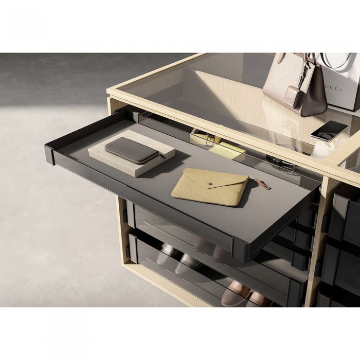 Εσωτερικό Συρτάρι Ντουλάπας 72 x 475mm Μαύρο με Φρένο και Κάλυμμα Πάτου Συρταριού Βελουτέ Μαύρο με Μήκος 1020mm Kesseboehmer CΟΝΕRΟ