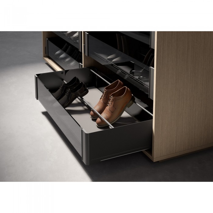 Εσωτερικό Συρτάρι Ντουλάπας 168 x 475mm Μαύρο με Φρένο και Κάλυμμα Πάτου Συρταριού Βελουτέ Μαύρο με Μήκος 762mm και Παπουτσοθήκη Ντουλάπας 715Χ211mm Kesseboehmer CΟΝΕRΟ
