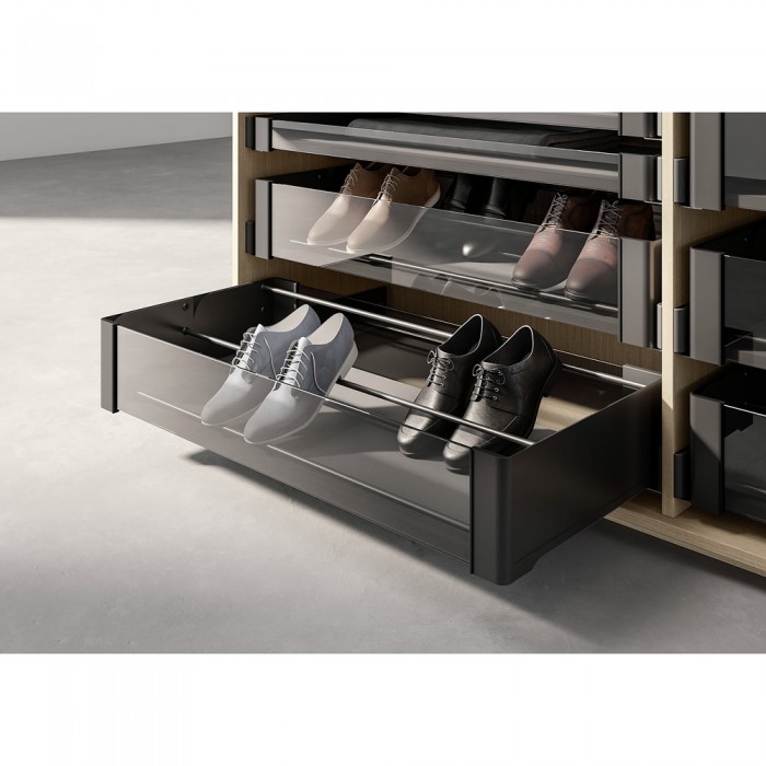 Εσωτερικό Συρτάρι Ντουλάπας 168 x 475mm Μαύρο με Φρένο και Κάλυμμα Πάτου Συρταριού Βελουτέ Μαύρο με Μήκος 762mm και Παπουτσοθήκη Ντουλάπας 715Χ211mm Kesseboehmer CΟΝΕRΟ