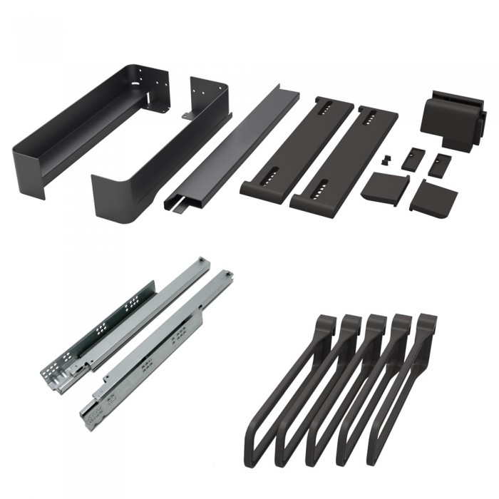 Πλαίσιο Παντελονοθήκης Ντουλάπας με Φρένο με 5 κρεμάστρες για Πλάτος Κουτιών 410-470mm και Βάθος 450mm Μαύρο Kesseboehmer CΟΝΕRΟ 238686-7021 + 238505-0007 + 238712-7818