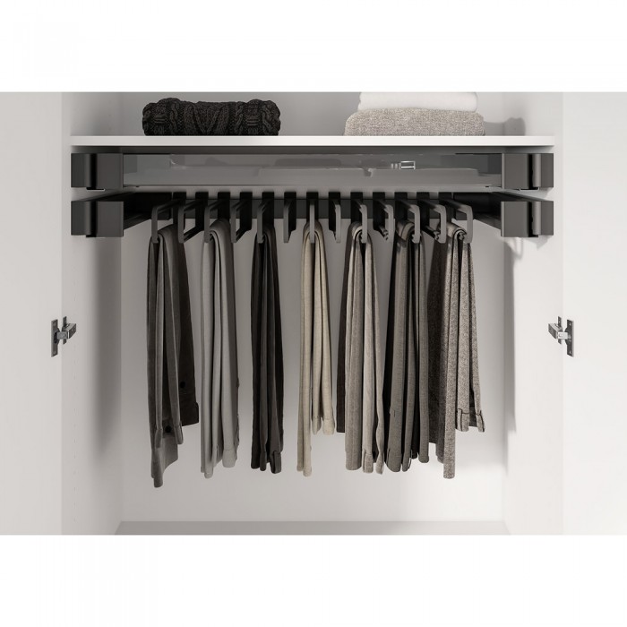 Πλαίσιο Παντελονοθήκης Ντουλάπας με Φρένο με 7 κρεμάστρες για Πλάτος Κουτιών 552-612mm και Βάθος 450mm Μαύρο Kesseboehmer CΟΝΕRΟ 238690-7021 + 238505-0007 + 238712-7818