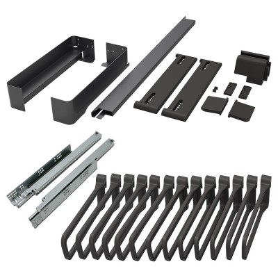 Πλαίσιο Παντελονοθήκης Ντουλάπας με Φρένο με 13 κρεμάστρες για Πλάτος Κουτιών 910-970mm και Βάθος 450mm Μαύρο Kesseboehmer CΟΝΕRΟ 238697-7021 + 238505-0007 + 238712-7818