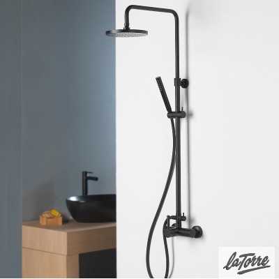 Στήλη ντους με Μπαταρία και κολώνα με ρυθμιζόμενο ύψος από 83cm - 144cm La Torre New Tech 12065-400 black matt