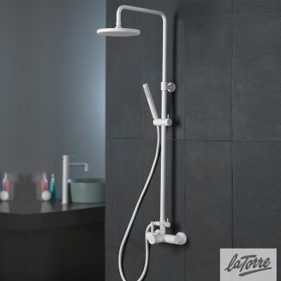 Στήλη ντους με Μπαταρία και κολώνα με ρυθμιζόμενο ύψος από 83cm - 144cm La Torre New Tech 12065-300 Λευκό Matt