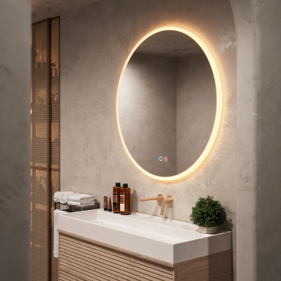 Καθρέφτης Στρογγυλός με Φωτιζόμενο Ακρυλικό Πλαίσιο 3LED (Θερμό, Φυσικό Λευκό και Ψυχρό φως) ø600mm LEDIMEX ATENAS ATEN028/60