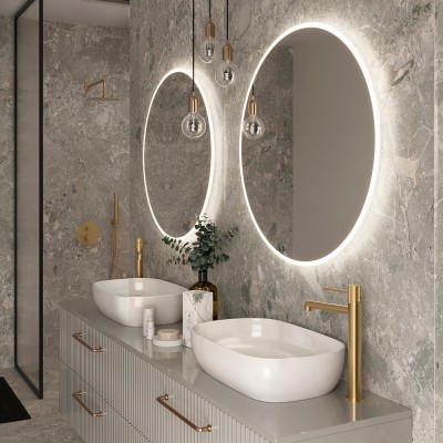 Καθρέφτης Στρογγυλός χωρίς Πλαίσιο με Κρυφό Φωτισμό (Ψυχρό φως) και Μπροστινή Εκπομπή Μέσω Αμμοβολής ø800mm LEDIMEX BELGICA BELG003/80