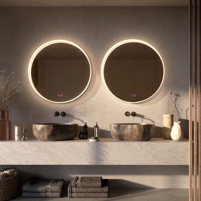 Καθρέφτης Στρογγυλός με Διπλό Πλαίσιο, Φωτιζόμενο Ακρυλικό (Ψυχρό φως) και Αλουμινίου σε Μαύρο Ματ Φινίρισμα ø600mm LEDIMEX BOLONIA BOLO039/60NG