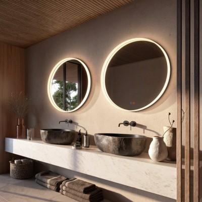 Καθρέφτης Στρογγυλός με Διπλό Πλαίσιο, Φωτιζόμενο Ακρυλικό (Ψυχρό φως) και Αλουμινίου σε Μαύρο Ματ Φινίρισμα ø600mm LEDIMEX BOLONIA BOLO039/60NG