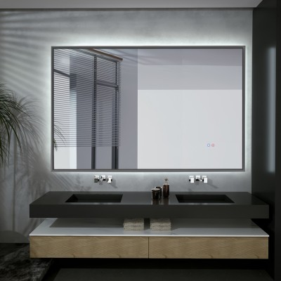 Καθρέφτης Τετράγωνος με Κρυφό Φωτισμό 3LED (Θερμό, Φυσικό Λευκό και Ψυχρό φως) και Ανοξείδωτο Πλαίσιο Black Gun Metal 1400x800mm LEDIMEX CALIFORNIA CALI034/140BGM