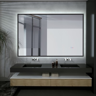 Καθρέφτης Τετράγωνος με Κρυφό Φωτισμό 3LED (Θερμό, Φυσικό Λευκό και Ψυχρό φως) και Ανοξείδωτο Πλαίσιο Μαύρο Ματ 1400x800mm LEDIMEX CALIFORNIA CALI034/140NG