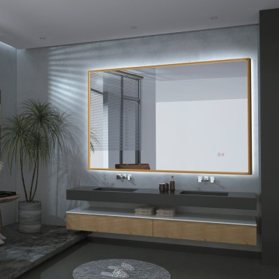 Καθρέφτης Τετράγωνος με Κρυφό Φωτισμό 3LED (Θερμό, Φυσικό Λευκό και Ψυχρό φως) και Ανοξείδωτο Πλαίσιο Χρυσό Ματ 1400x800mm LEDIMEX CALIFORNIA CALI034/140OC