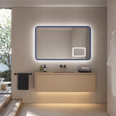 Καθρέφτης Τετράγωνος με Πλαίσιο Μπλε Ωκεανού με Κρυφό και Περιμετρικό Φωτισμό 3LED (Θερμό, Φυσικό Λευκό και Ψυχρό φως) Πίσω από το Πλαίσιο 1000x800mm LEDIMEX DUOMO DUOM038/100AO