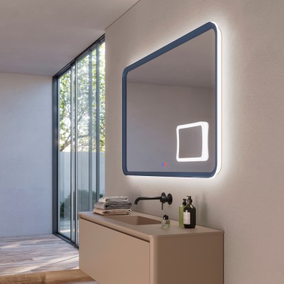 Καθρέφτης Τετράγωνος με Πλαίσιο Μπλε Ωκεανού με Κρυφό και Περιμετρικό Φωτισμό 3LED (Θερμό, Φυσικό Λευκό και Ψυχρό φως) Πίσω από το Πλαίσιο 1000x800mm LEDIMEX DUOMO DUOM038/100AO