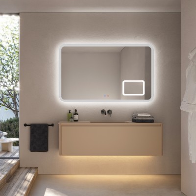 Καθρέφτης Τετράγωνος με Πλαίσιο Λευκό Ματ με Κρυφό και Περιμετρικό Φωτισμό 3LED (Θερμό, Φυσικό Λευκό και Ψυχρό φως) Πίσω από το Πλαίσιο 1000x800mm LEDIMEX DUOMO DUOM038/100BL