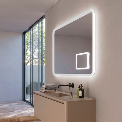 Καθρέφτης Τετράγωνος με Πλαίσιο Λευκό Ματ με Κρυφό και Περιμετρικό Φωτισμό 3LED (Θερμό, Φυσικό Λευκό και Ψυχρό φως) Πίσω από το Πλαίσιο 1000x800mm LEDIMEX DUOMO DUOM038/100BL