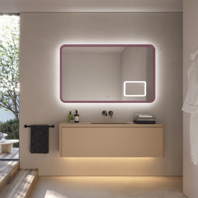 Καθρέφτης Τετράγωνος με Πλαίσιο Ροζ Κοραλλί με Κρυφό και Περιμετρικό Φωτισμό 3LED (Θερμό, Φυσικό Λευκό και Ψυχρό φως) Πίσω από το Πλαίσιο 1000x800mm LEDIMEX DUOMO DUOM038/100CL