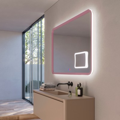 Καθρέφτης Τετράγωνος με Πλαίσιο Ροζ Κοραλλί με Κρυφό και Περιμετρικό Φωτισμό 3LED (Θερμό, Φυσικό Λευκό και Ψυχρό φως) Πίσω από το Πλαίσιο 1000x800mm LEDIMEX DUOMO DUOM038/100CL
