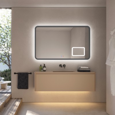 Καθρέφτης Τετράγωνος με Πλαίσιο Γκρι με Κρυφό και Περιμετρικό Φωτισμό 3LED (Θερμό, Φυσικό Λευκό και Ψυχρό φως) Πίσω από το Πλαίσιο 1000x800mm LEDIMEX DUOMO DUOM038/100GCB