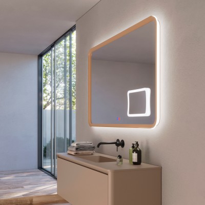 Καθρέφτης Τετράγωνος με Πλαίσιο Μόκα με Κρυφό και Περιμετρικό Φωτισμό 3LED (Θερμό, Φυσικό Λευκό και Ψυχρό φως) Πίσω από το Πλαίσιο 1000x800mm LEDIMEX DUOMO DUOM038/100MK